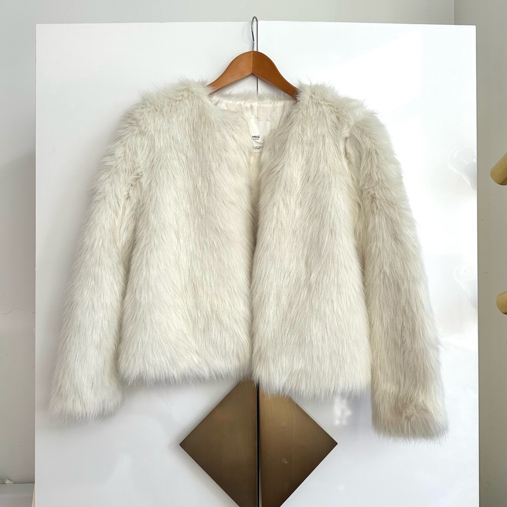 Mango white cropped fur coat